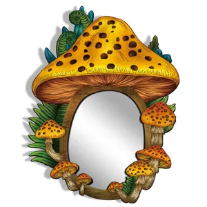 Bohemian mushroom wooden decorative wall mirror BOHO style cute acrylic mirror for bedroom
