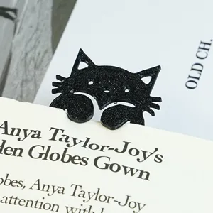 Schwarzes 3D-gedrucktes Katzen-Lesezeichen, süßer Tier-Seitenmarkierer für Bücher und Schüler.