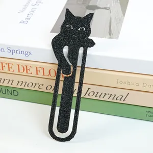Schwarzes Glitzer Metall Katzen Lesezeichen, süßer Tier Seitenclip für Buchliebhaber.