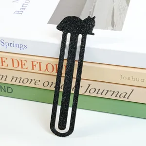 Schwarzes Glitzer Katzen Metalllesezeichen, süßer Tier Lesezeichen, elegantes Studenten Geschenk.
