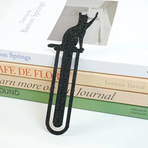 Schwarzes Glitzer Katzenlesezeichen, süßer Buchseitenmarkierer für Schüler und Leser.