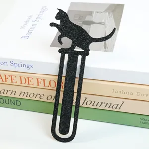 Schwarzes Glitzer Katzen Metall Lesezeichen Detailansicht, kreatives Geschenk für Schüler.