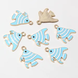 Blue and white striped fish alloy DIY jewelry charm pendant, perfect for handmade craft making.