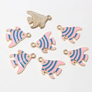 Enamel striped fish alloy DIY jewelry pendant charm, cute marine animal design for crafting.