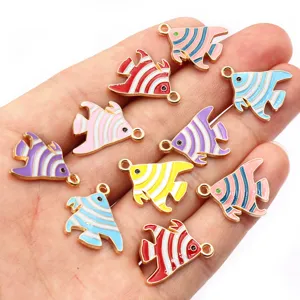 Enamel striped angelfish alloy DIY jewelry charms pendants detail view showing colors