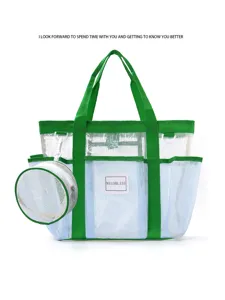 Large capacity mesh beach bag with matching pouch, breathable tote for summer travel.