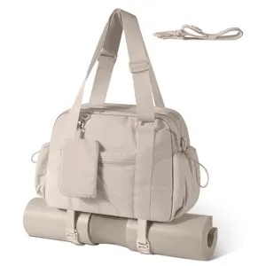 Borsa tote sportiva fitness yoga beige multifunzione con tracolla e supporto per tappetino