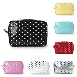 Waterproof Leather Cosmetic Bag Polka Dot Toiletry Pouch Travel Makeup Organizer