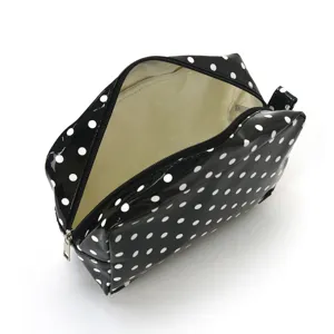 Black and white polka dot cosmetic bag waterproof makeup pouch portable travel storage organizer