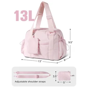 Borsa tote da fitness multifunzionale rosa da 13L con tracolla regolabile e piccola custodia.