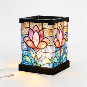 Dekorative Buntglas Stil Acryl LED Tischlampe Nachtlicht für Schlafzimmer Bettseite
