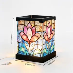 Buntglas Stil Acryl LED Nachtlicht quadratisch dekorativ Nachttischlampe USB betrieben