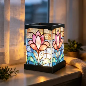 Buntglas Stil Acryl LED Nachtlicht Lotosblume Nachttischlampe fuer Schlafzimmer Dekoration