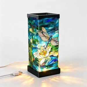 Lampada da comodino LED con libellula in vetro colorato USB alimentata decorazione