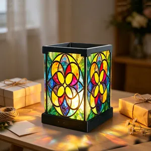 Buntglas-Stil LED Nachtlicht Tischlampe für Schlafzimmer Nachttisch romantische Dekoleuchte.