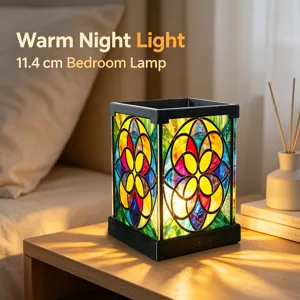 Bunte Acryl Nachtlicht 11.4cm quadratische Nachttischlampe fuer gemuetliches Schlafzimmer.