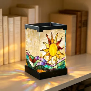 Bunt bemaltes Acryl LED Nachtlicht Tischlampe, farbige Sonne Welle Nachttisch Deko Leuchte für Schlafzimmer