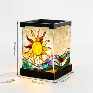Dekorative quadratische Acryl LED Nachtlampe mit Buntglas-Design, ideal für das Schlafzimmer.