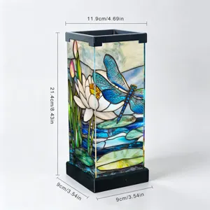 Lampada da comodino in vetro colorato libellula loto luce notturna decorazione stanza