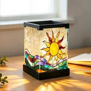 Buntglas Stil LED Schreibtischlampe mit farbigem Sonnenmuster fur Nachttisch Schlafzimmer.
