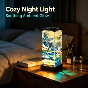Lampada da notte in vetro colorato con libellula, luce soffusa per la camera da letto.