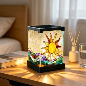 Buntglas-Effekt LED Nachtlicht mit Sonnen- und Wellenmuster für Schlafzimmer Nachttisch.