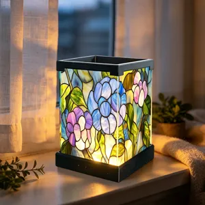 Acryl LED Nachtlicht im Tiffany Stil bunte Blumen Tischlampe fuer das Schlafzimmer Deko.