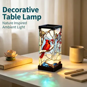 Lampada da tavolo decorativa in vetro colorato con uccello, luce d'atmosfera per la camera.