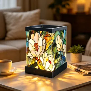 Buntes Acryl-Nachtlicht mit Blumen-Design, warme LED-Beleuchtung für gemütliches Schlafzimmer.