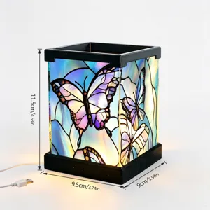 Buntglas Schmetterling LED Nachtlicht mit USB Netzteil, Acryl Nachttisch Tischlampe.
