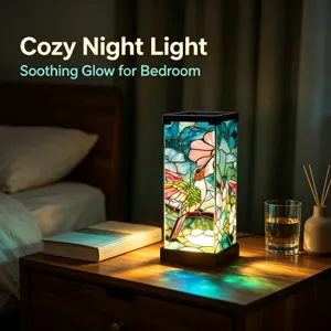 Luce notturna colibrì in vetrata artistica per camera da letto lampada comodino