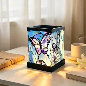 Buntglas Schmetterling LED Nachtlicht Tischlampe fuer gemuetliche Schlafzimmertischdeko
