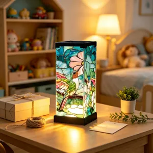 Luce notturna colibrì in vetrata colorata per camera da letto lampada da tavolo