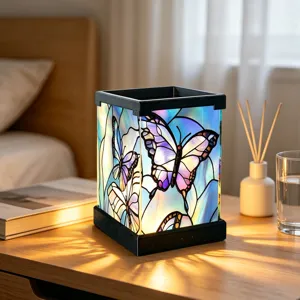 Bunte Acryl LED Nachtlampe Schmetterling Detailansicht fuer gemuetliches Schlafzimmer.