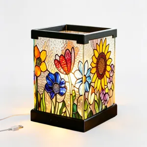 Buntglas Blumen Nachtlicht LED Schlafzimmer Tischlampe mit Sonnenblumen Acryl Design