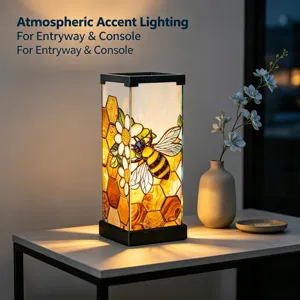 Lampada da tavolo ape e alveare in vetro colorato, illuminazione d'atmosfera per ingresso.