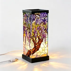 Lampada da tavolo notturna in vetro colorato glicine camera da letto illuminazione USB