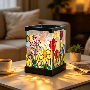 LED Buntglas Nachtlicht Blumenmuster Tischlampe Haus Schlafzimmer Nachttisch Deko Beleuchtung