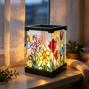 Detailansicht Acryl LED Nachtlicht, gemütliche Blumenmuster Nachttischlampe Deko.