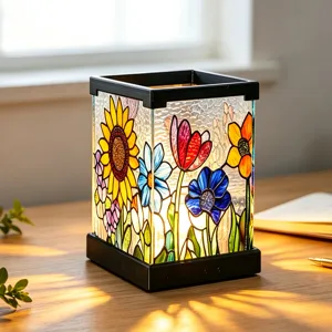 Buntes Acryl Blumen LED Nachtlicht, wunderschoene Nachttischlampe fuer Schlafzimmerdeko Detail.