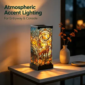 Luce notturna in vetro d'arte con cervo e rose per una decorazione accogliente della casa.