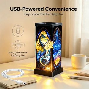 Luce notturna drago in vetrata colorata USB, lampada da scrivania gotica per camera da letto, LED.