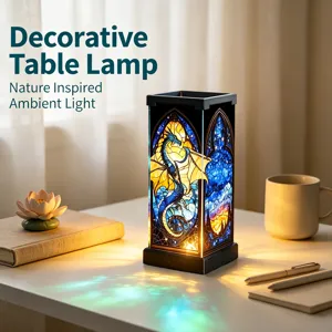 Lampada da tavolo decorativa in vetro colorato per camera da letto, luce notturna.