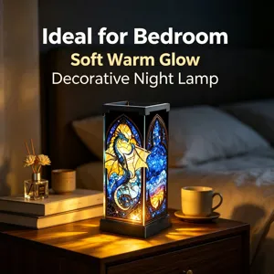 Lampada da comodino in vetro colorato con drago, luce notturna decorativa per camera da letto.