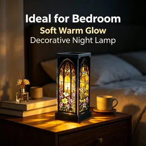Lampada da notte in vetro colorato gotico per camera da letto luce calda decorativa