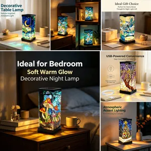 Luce Notturna in Acrilico Stile Vetro Colorato Alimentata tramite USB Lampada da Comodino Decorativa Illuminazione d'Ambiente