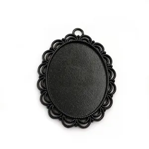 Plateau pendentif ovale noir en alliage détail 30x40mm pour la fabrication de bijoux DIY