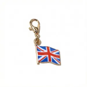 British flag enamel metal charm pendant with gold lobster clasp DIY key ring detail
