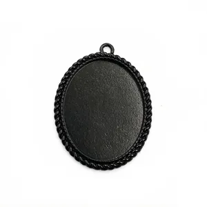 Plateau de pendentif ovale noir en alliage 30x40mm vide pour la fabrication de bijoux DIY