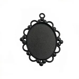 Plateau pendentif ovale noir pour bijoux DIY, base de sertissage camée en alliage métal détail.